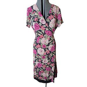 VTG 90s Silk Floral Midi Wrap‎ Dress Cottage Feminine Grunge Layered